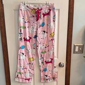 Nick & Nora Pink Cat Print Pajama Pants with Red Drawstring